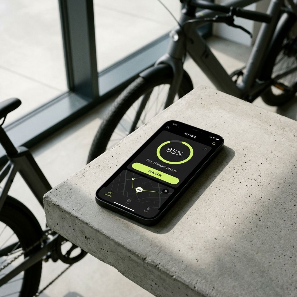 App home screen with battery ring and unlock button