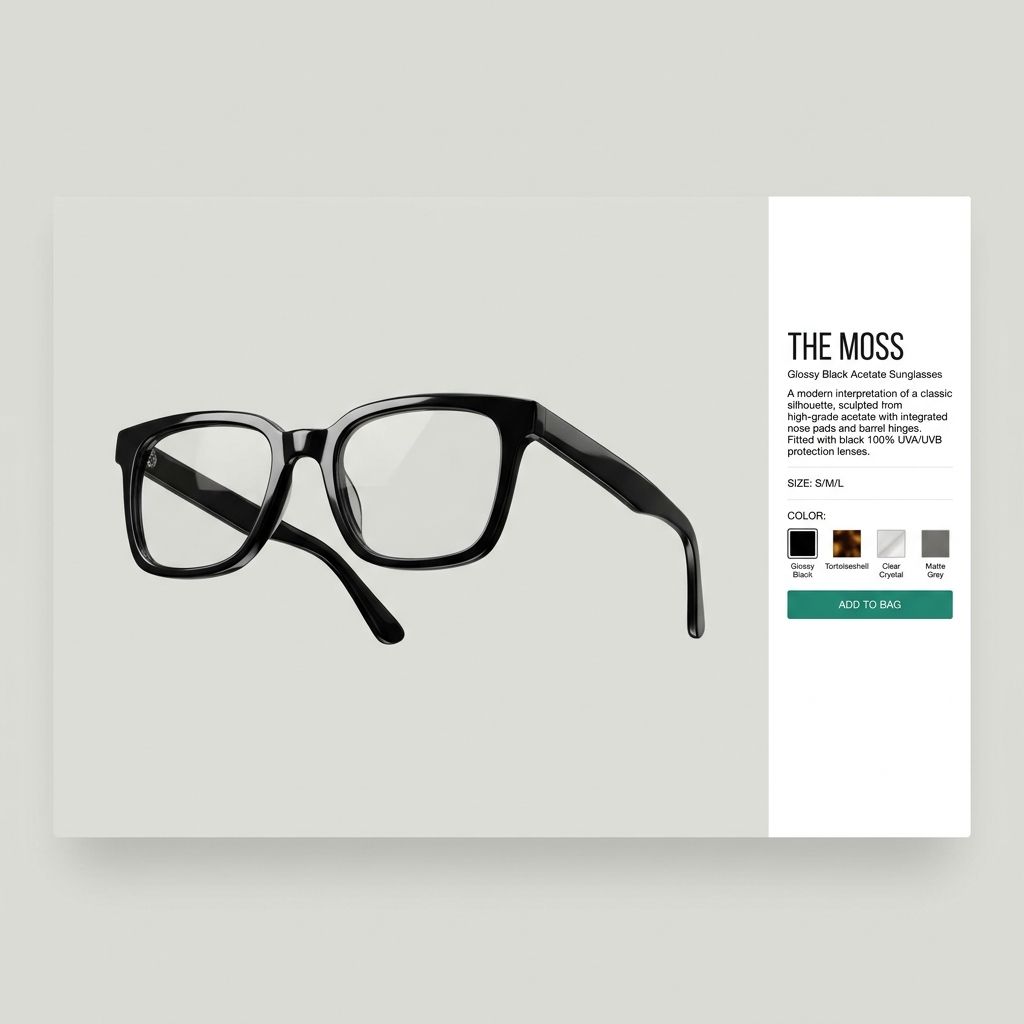 Eyewear product page with a 3D viewer
