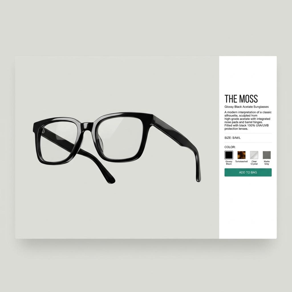 Eyewear product page with a 3D viewer