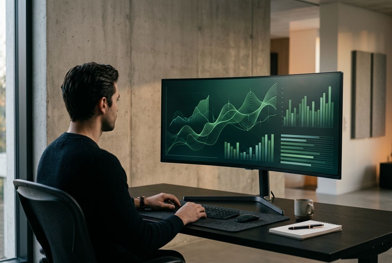 Monitor with abstract campaign charts
