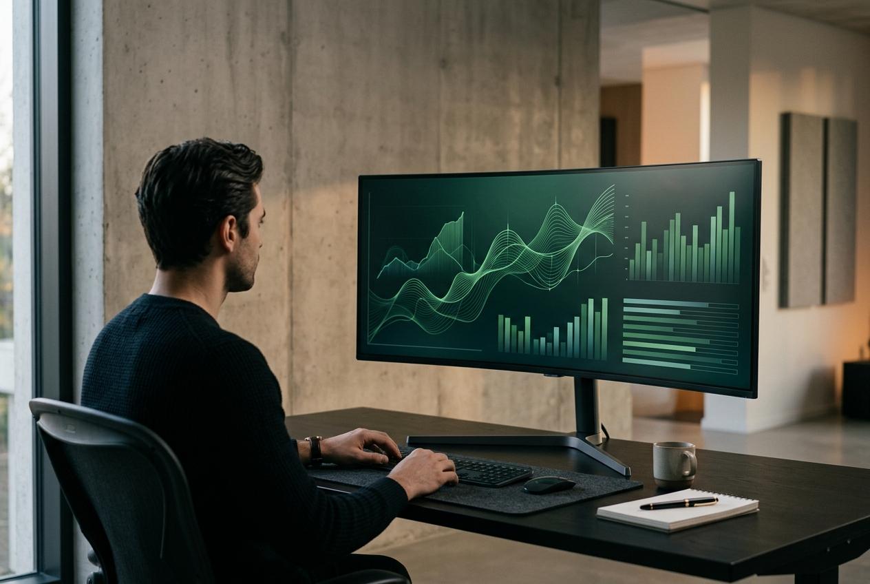 Monitor with abstract campaign charts