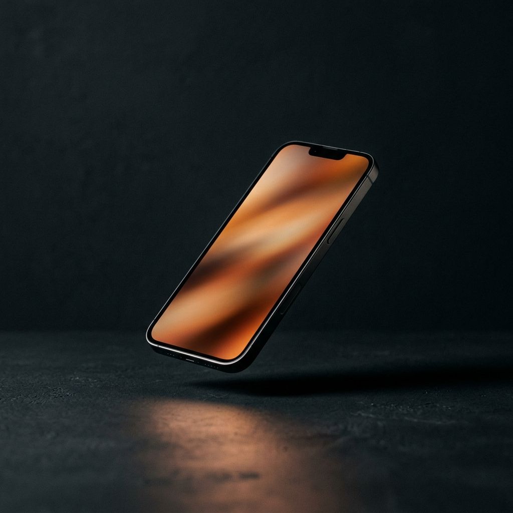 Phone with a glowing amber screen on a charcoal field