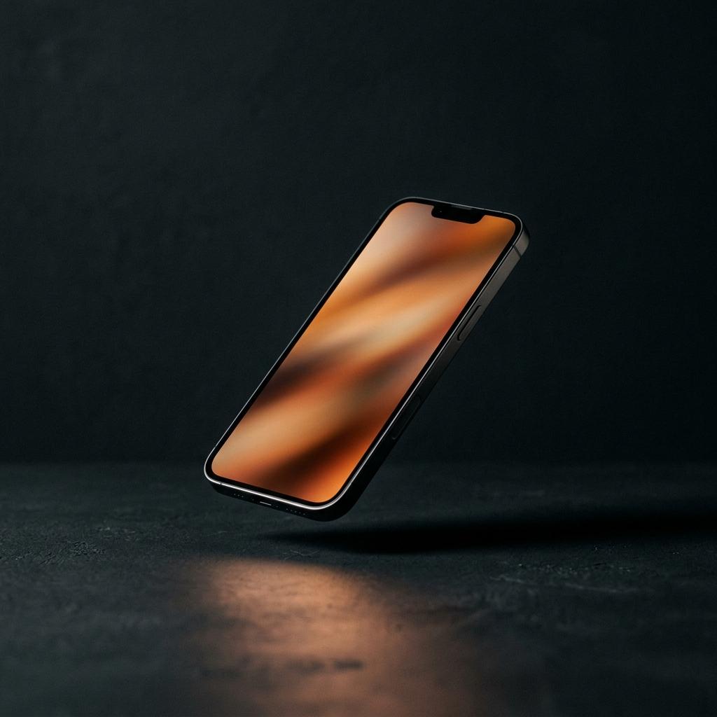 Phone with a glowing amber screen on a charcoal field