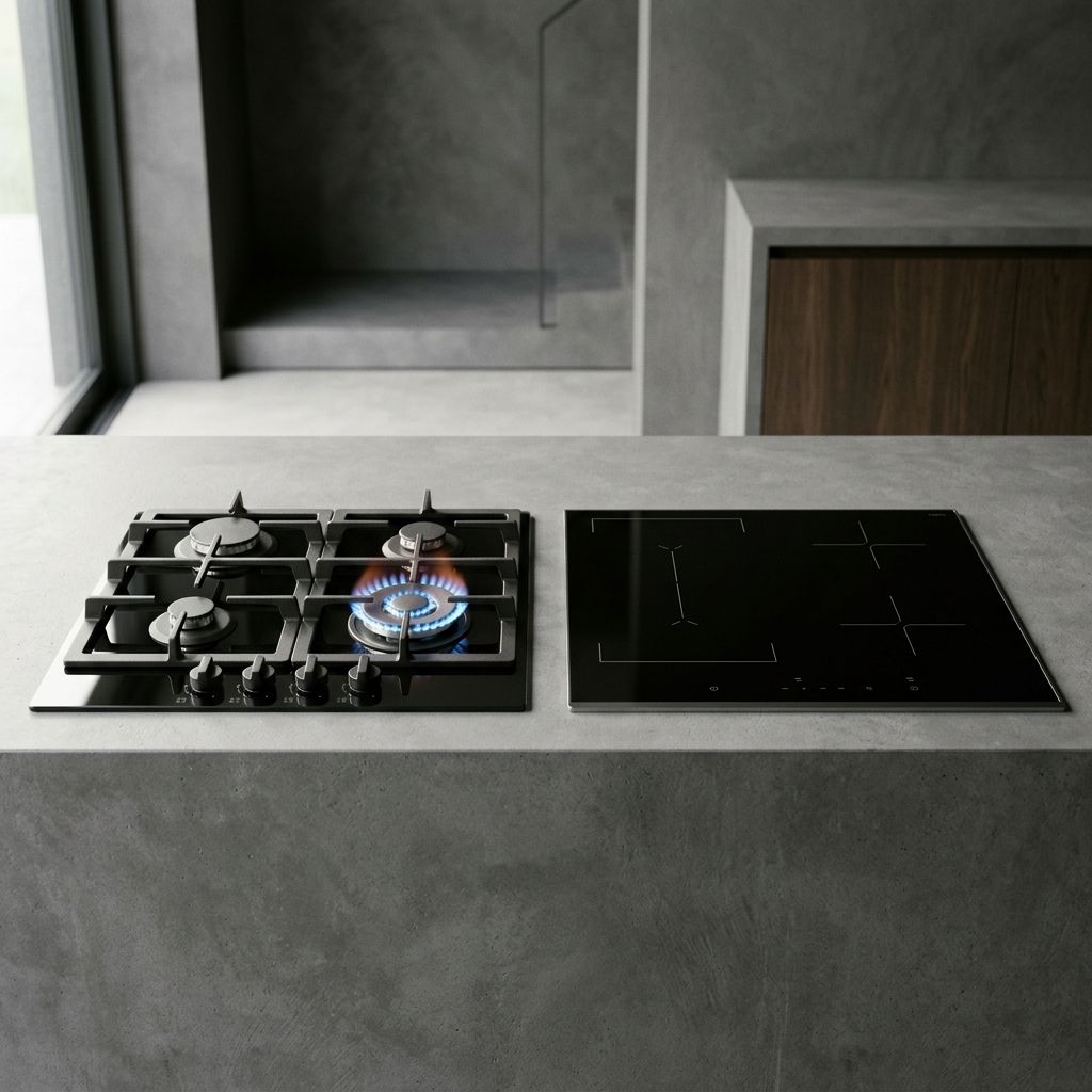 Gas and induction cooktops side by side