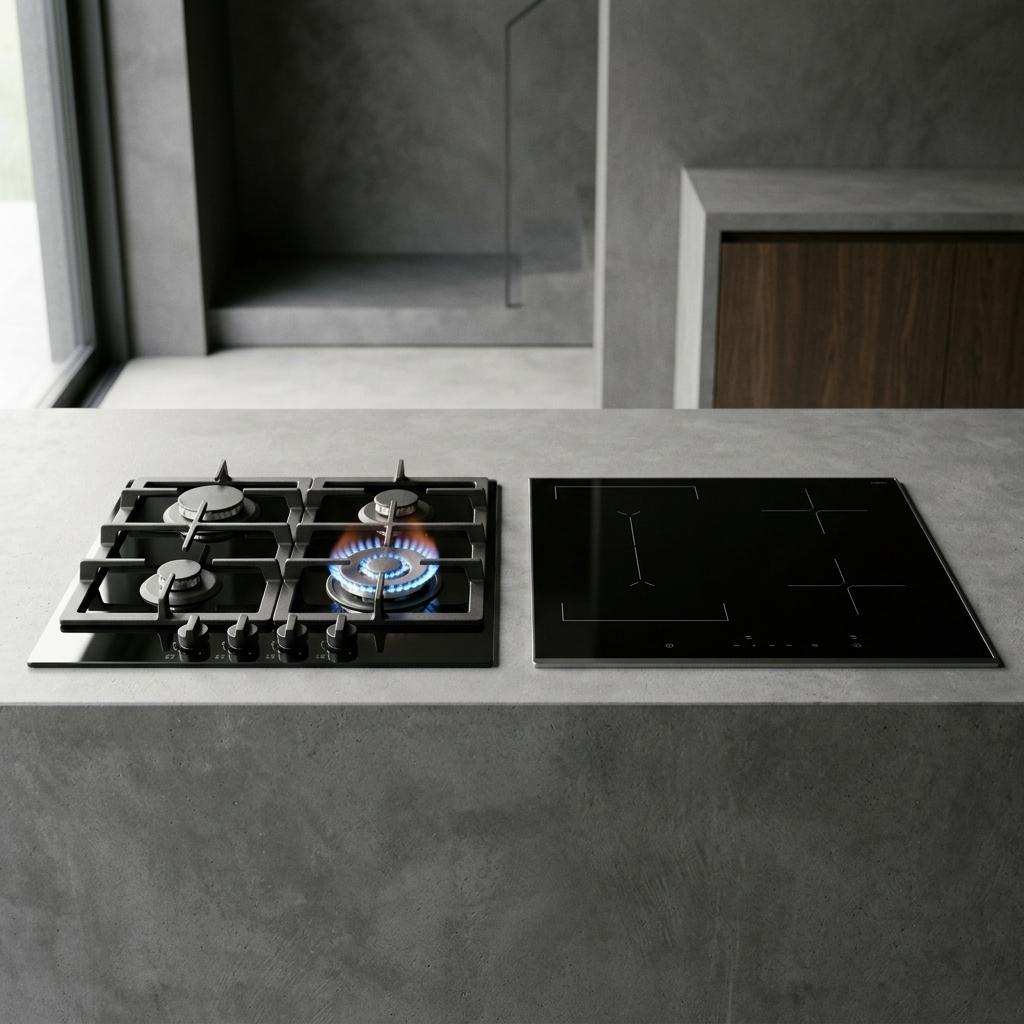 Gas and induction cooktops side by side