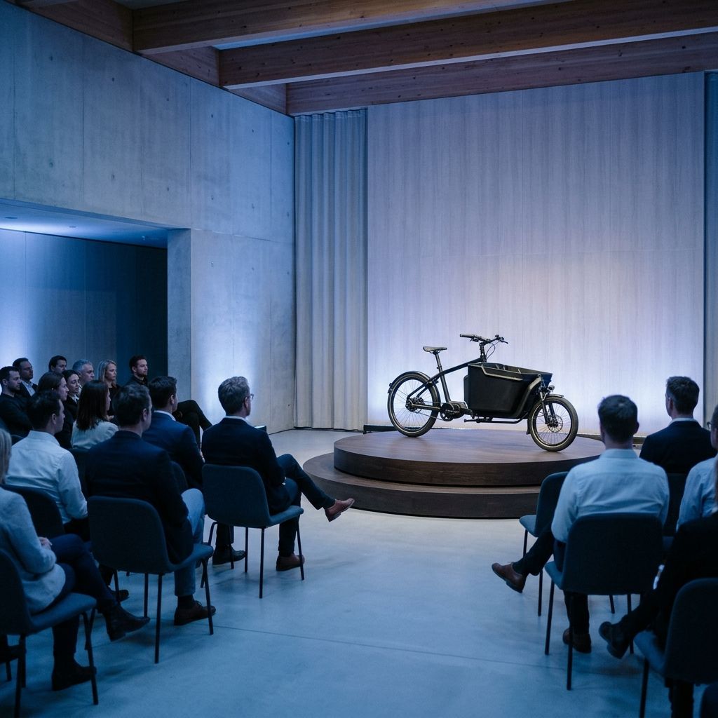 Cargo e-bike on a stage in a modern venue