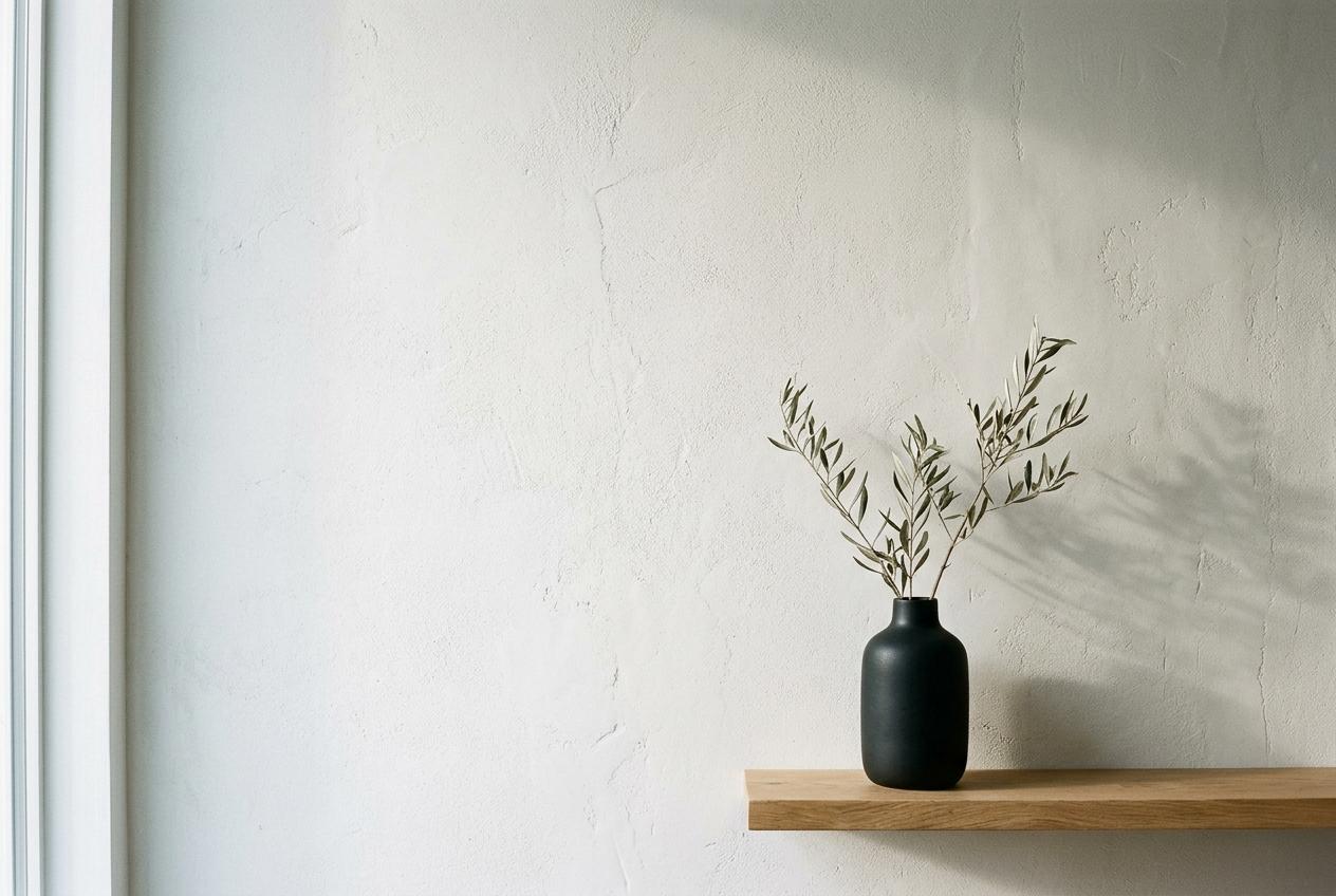 Limewashed plaster wall