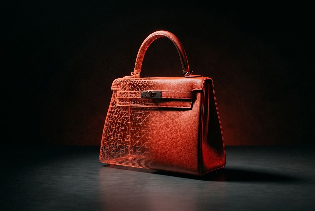 Handbag wireframe turning into a render