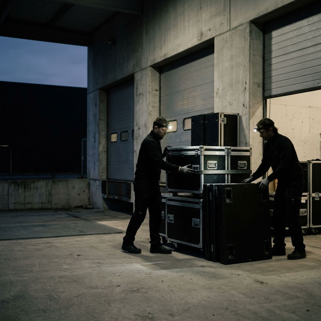 Modular wall panels and flight cases in a loading bay