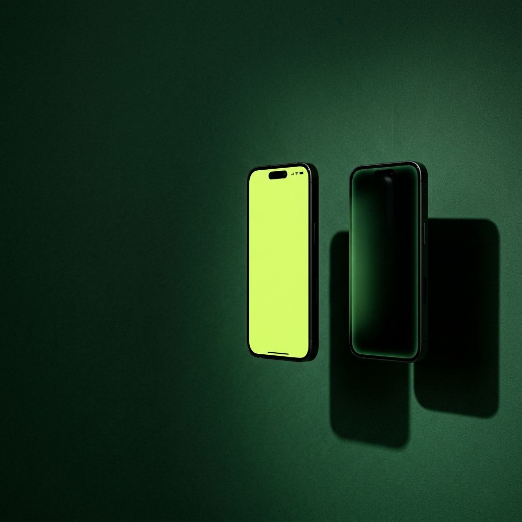 Two phones on a deep green field