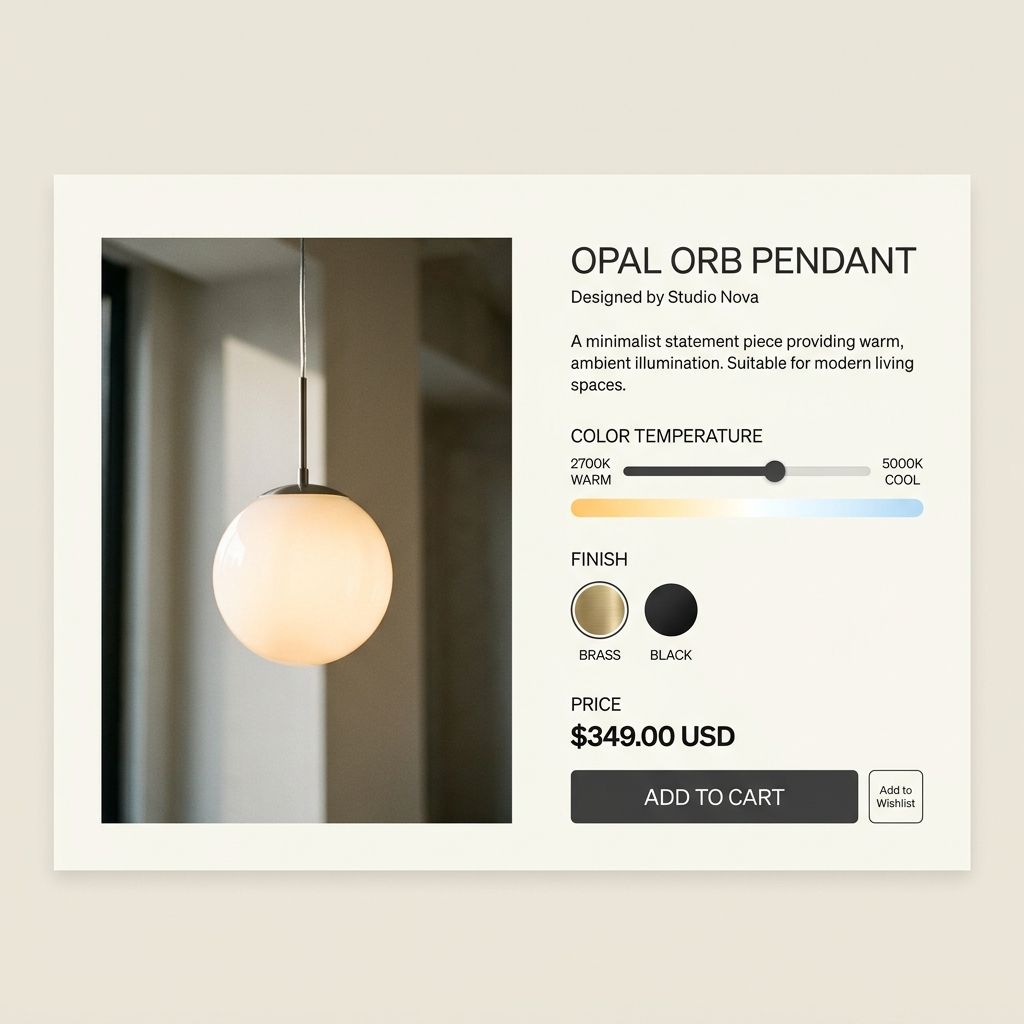 Product page with a colour temperature slider