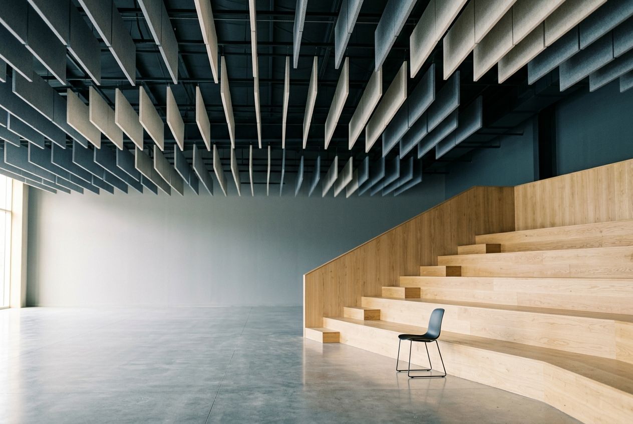 Empty venue with acoustic baffles