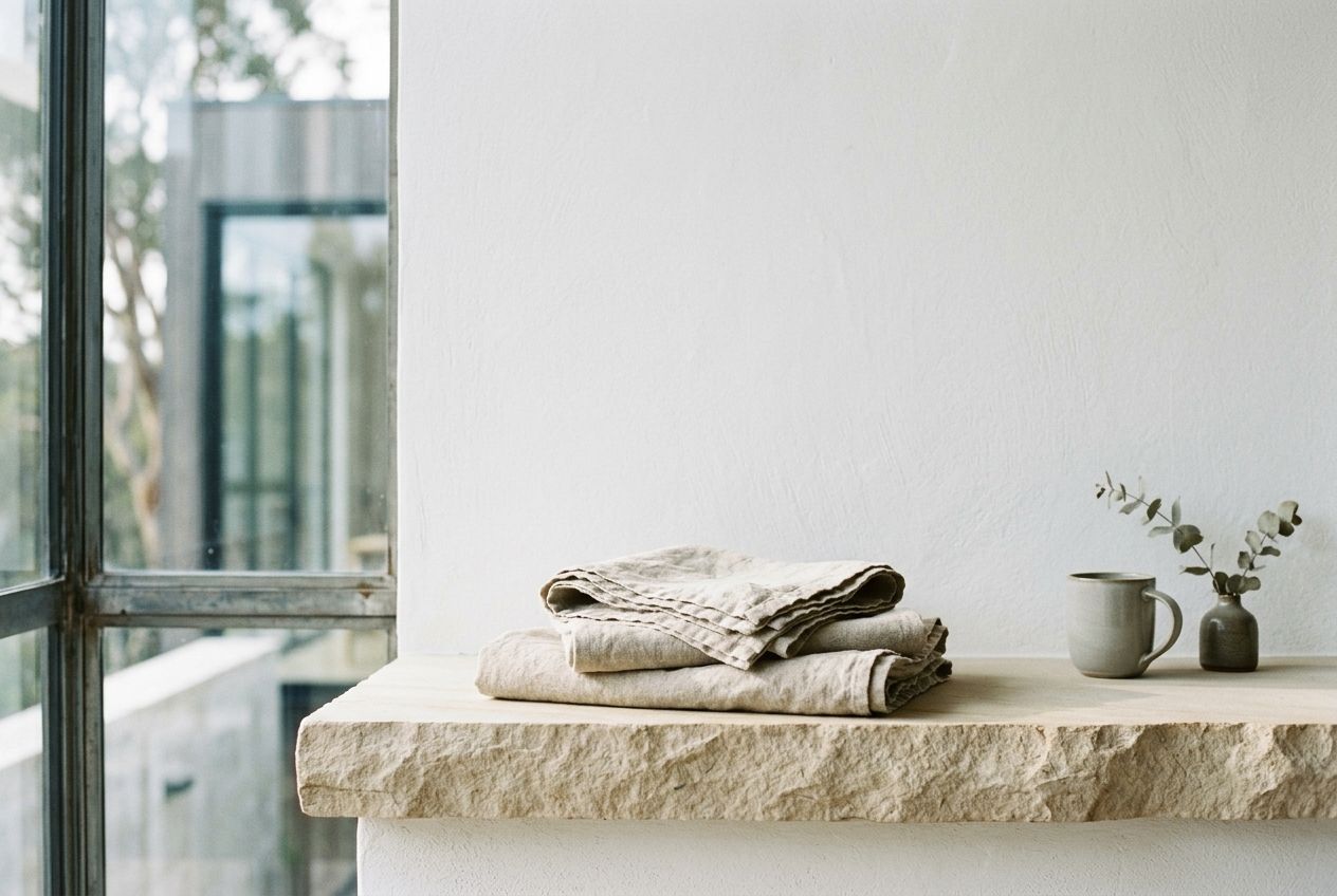 Stonewashed linen on sandstone