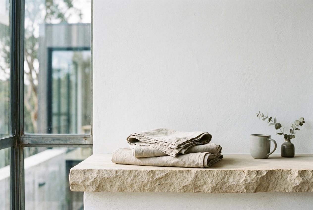 Stonewashed linen on sandstone