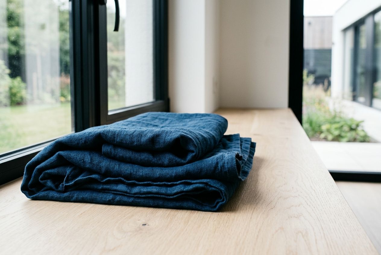 Ink linen on pale oak