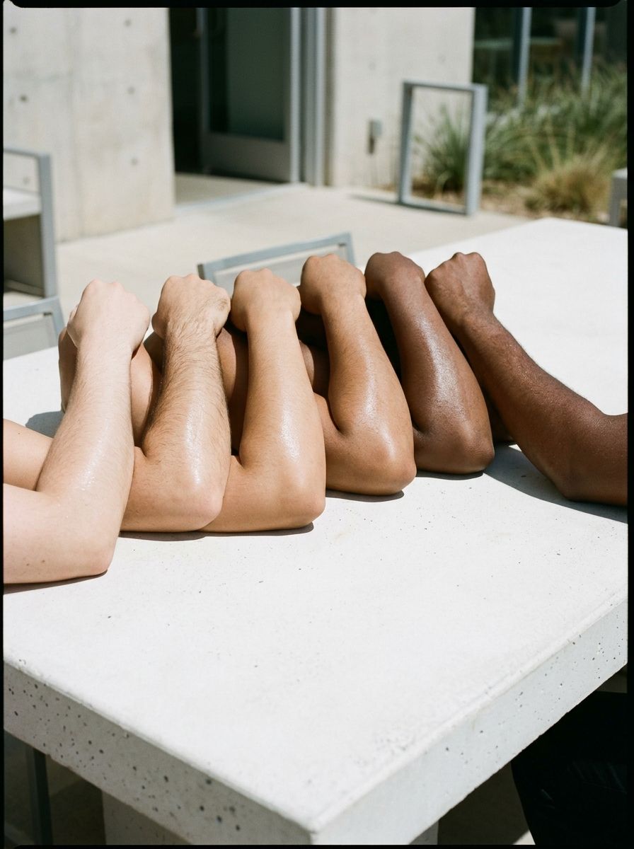 Forearms in different skin tones in hard sunlight