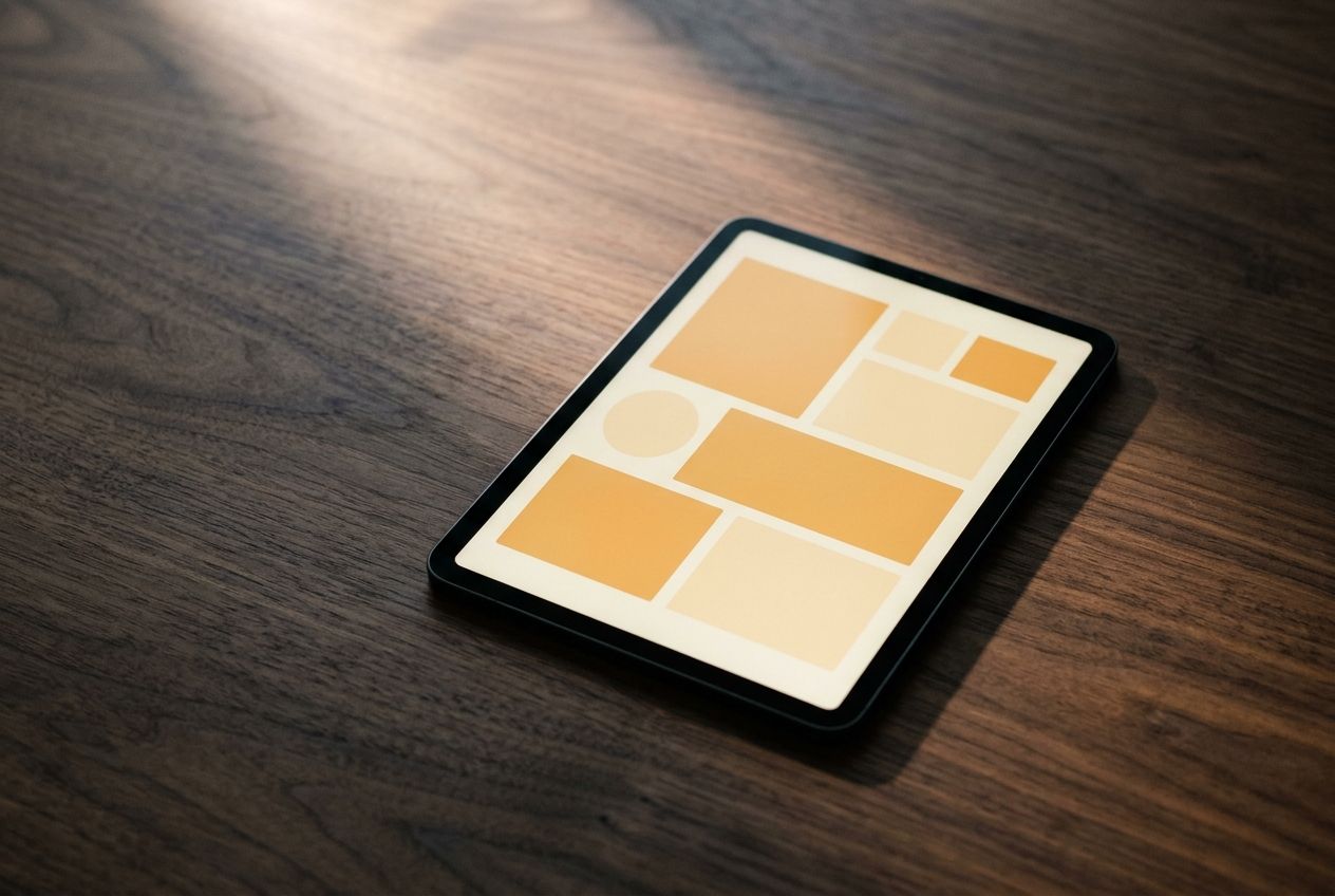 Tablet glowing on a walnut desk