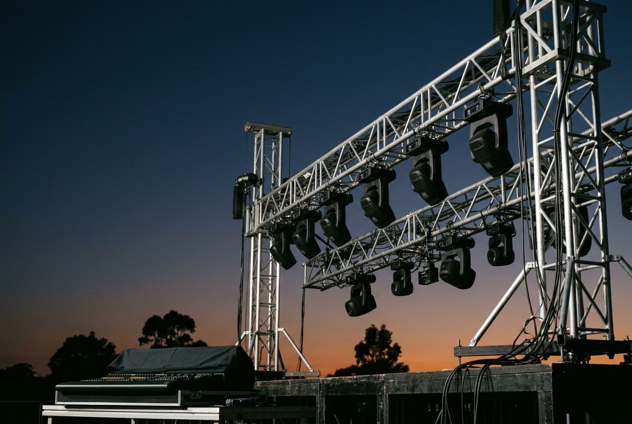 Lighting truss at dusk