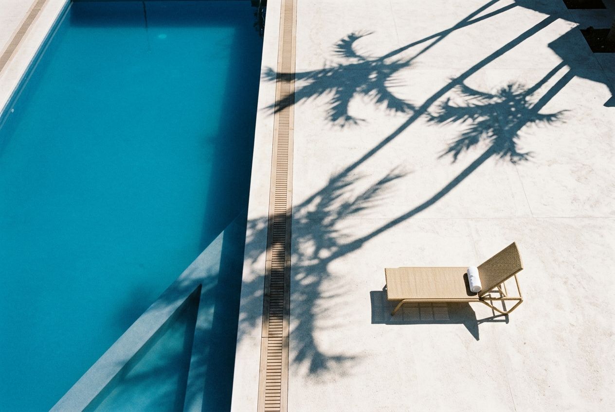 Pool deck with long shadows