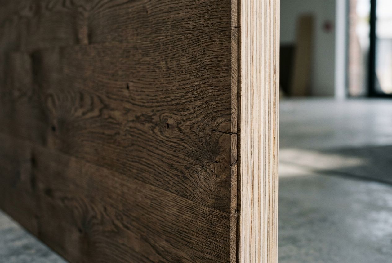 Smoked oak against birch plywood