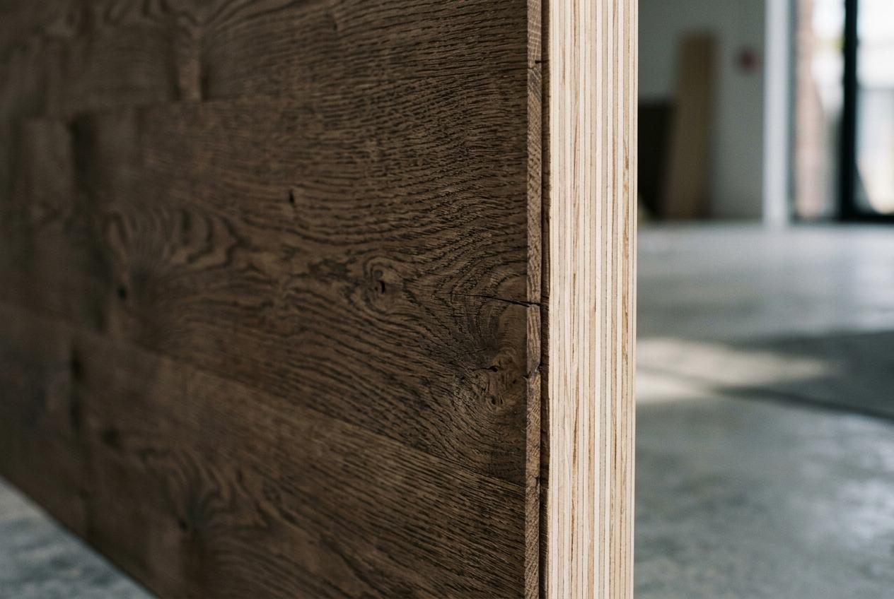 Smoked oak against birch plywood