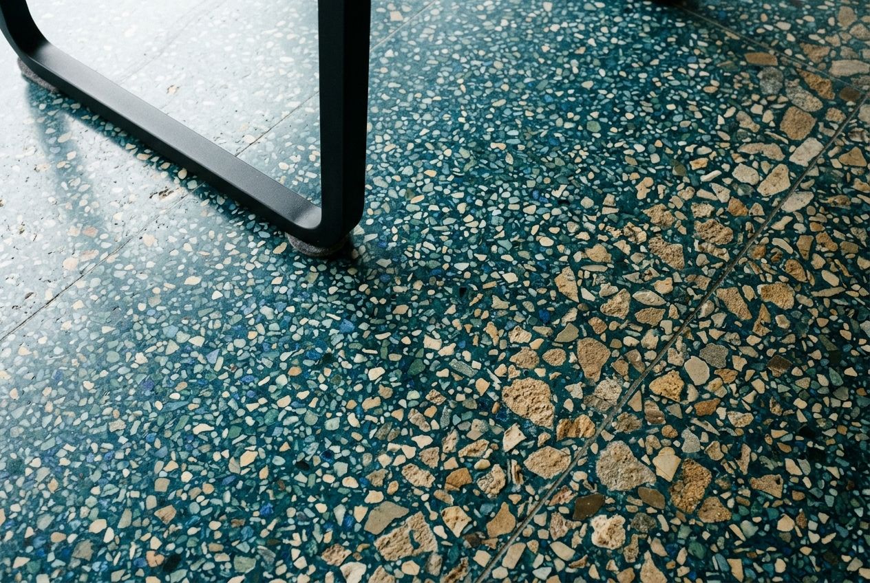 Blue-green terrazzo with sandstone aggregate