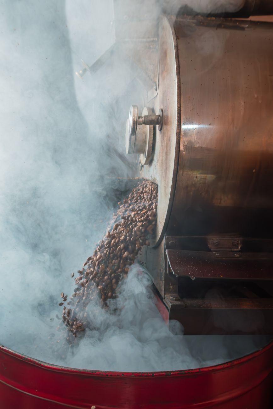 Coffee beans in a roaster