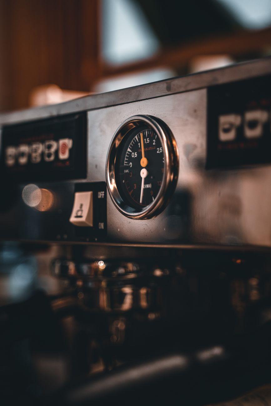 Espresso machine steam close up