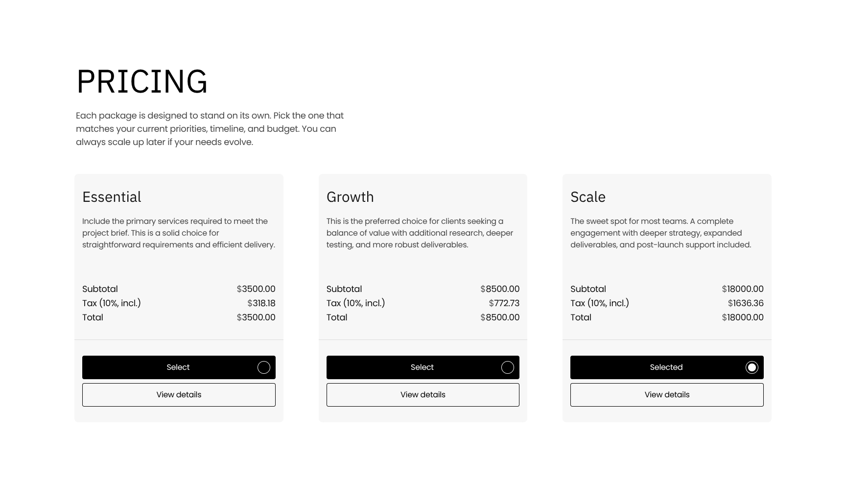 Flexible Pricing Packages with Scalability Options